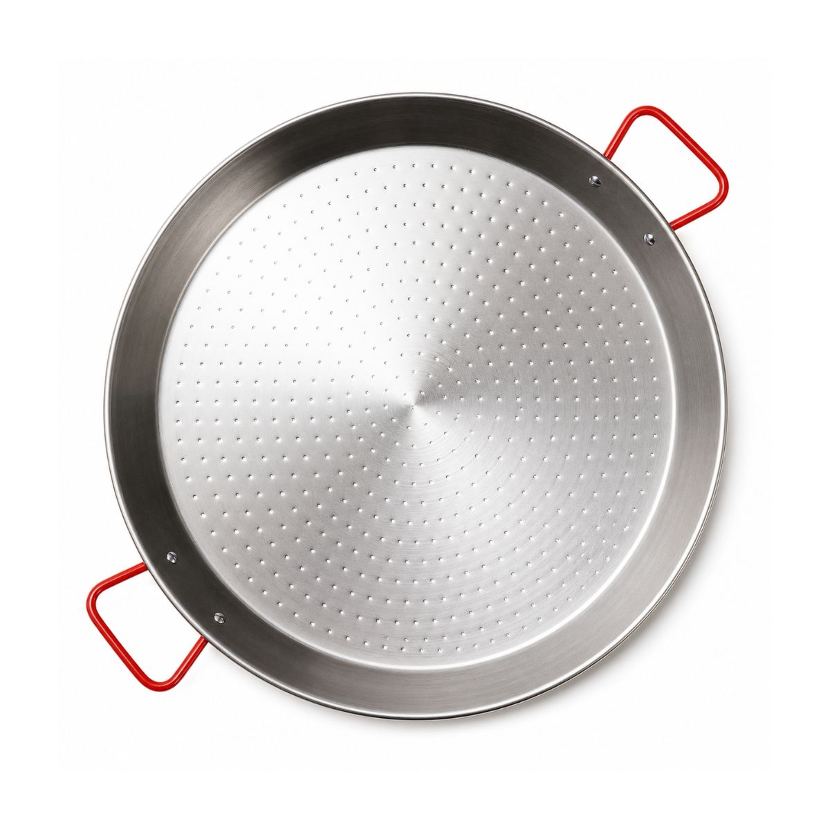 Stalen paella pan 46 cm voor 3 tot 4 personen met rode handgrepen