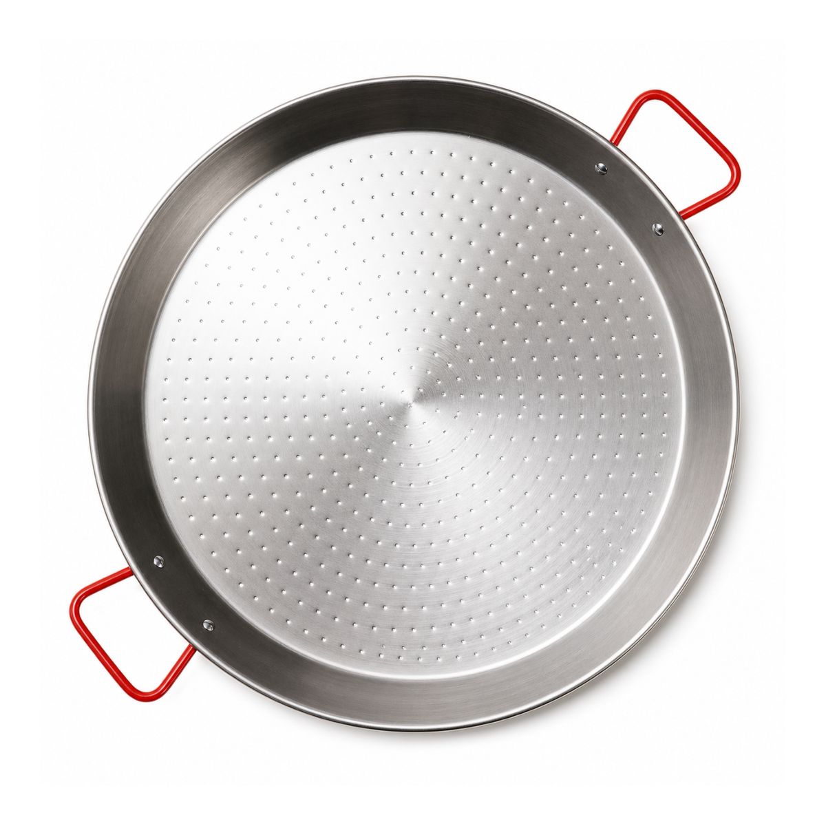 Stalen paella pan 50 cm voor 4 tot 6 personen met rode handgrepen